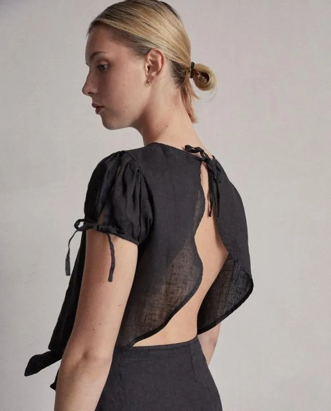 ALOHAS Tops Dreamland 8211 Black Linen Top 8211 Women