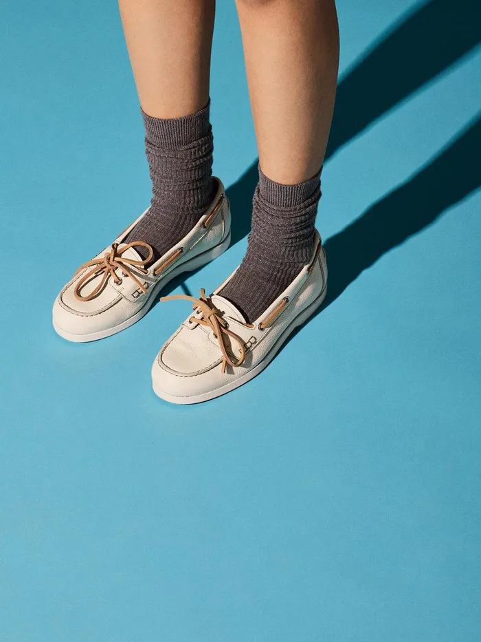 ATP Atelier Loafers Nesso BiancoContrast Stitch Grained Leather Boat Shoes Biancocontrast Stitch 8211 Women