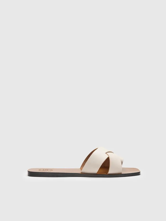 ATP Atelier Sandals Fonte Linen Leather Flat Sandals Linen 8211 Women