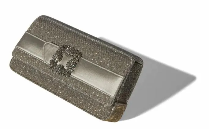 Bags Women Manolo Blahnik GOTHISI GLITTERGold Glitter Fabric Jewel Buckle Clutch Bags Women Manolo Blahnik GOTHISI GLITTERGold Glitter Fabric Jewel Buckle Clutch