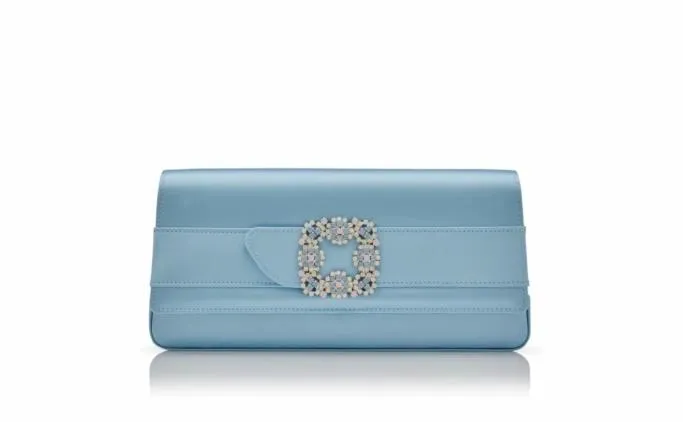 Bags Women Manolo Blahnik GOTHISIBlue Satin Jewel Buckle Clutch Bags Women Manolo Blahnik GOTHISIBlue Satin Jewel Buckle Clutch