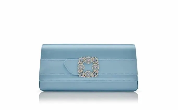 Bags Women Manolo Blahnik GOTHISIBlue Satin Jewel Buckle Clutch Bags Women Manolo Blahnik GOTHISIBlue Satin Jewel Buckle Clutch