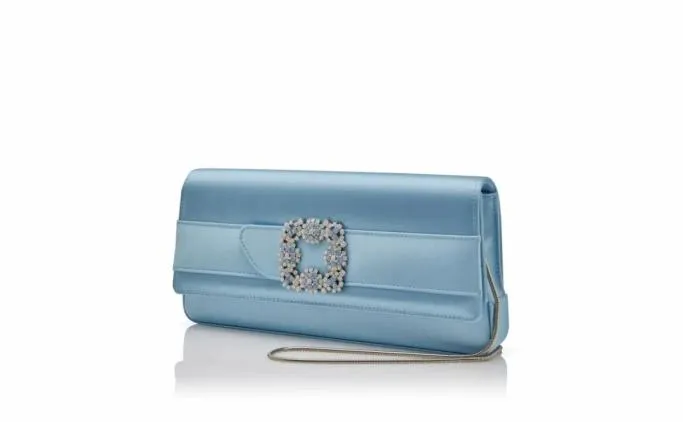 Bags Women Manolo Blahnik GOTHISIBlue Satin Jewel Buckle Clutch Bags Women Manolo Blahnik GOTHISIBlue Satin Jewel Buckle Clutch