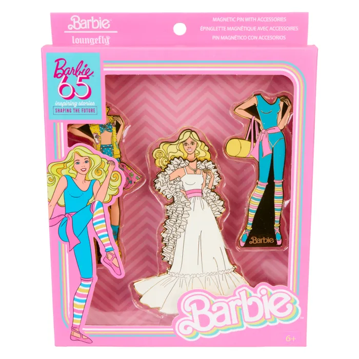 Barbie 65th Anniversary Paper Doll Magnetic Pin Set Unisex Loungefly Enamel Pins