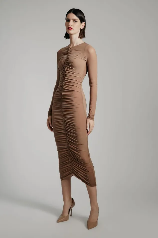 Bardot Day To Night Dresses Jaya Mesh Maxi Dress In Tan 8211 Women