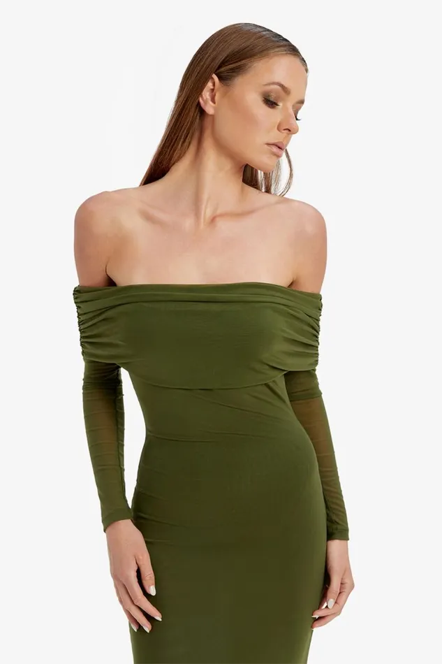 Bardot Day To Night Dresses Saphia Mesh Maxi Dress In Khaki 8211 Women Bardot Day To Night Dresses Saphia Mesh Maxi Dress In Khaki 8211 Women