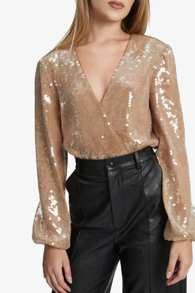 Bardot Party Tops Verona Sequin Wrap Bodysuit In Nude 8211 Women Bardot Party Tops Verona Sequin Wrap Bodysuit In Nude 8211 Women