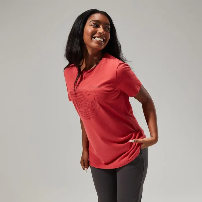 Berghaus TShirts Linear Landscape Super Stretch Tee Red 8211 Women Berghaus TShirts Linear Landscape Super Stretch Tee Red 8211 Women