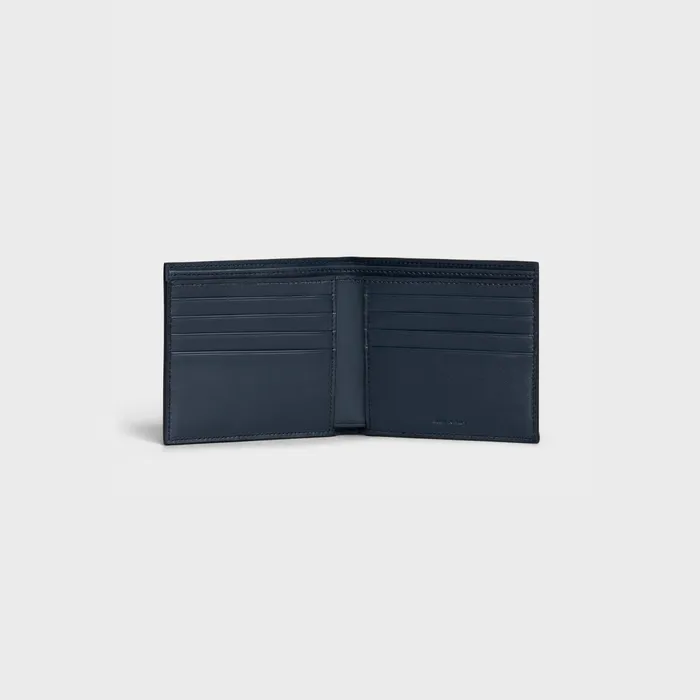 BiFold Wallet In Grained Calfskin Navy Blue Men CELINE WALLETS