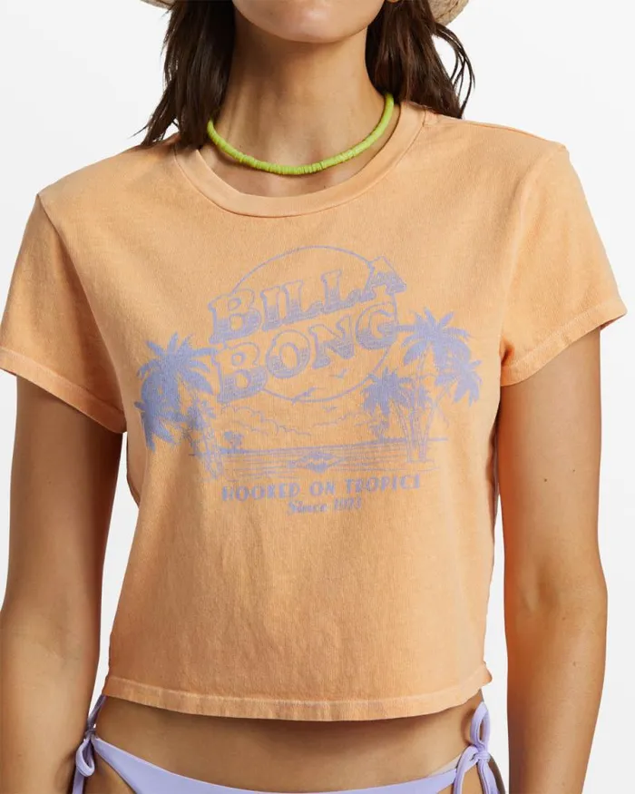 Billabong Graphic Tees and Tanks Hooked On Tropics Cropped TShirt Tangy Peach 8211 Women Billabong Graphic Tees and Tanks Hooked On Tropics Cropped TShirt Tangy Peach 8211 Women