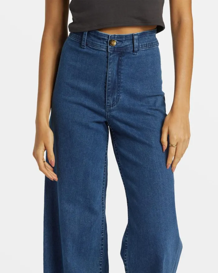Billabong Jeans and Pants Free Fall Indigo WideLeg Jeans Oceana Blue 8211 Women Billabong Jeans and Pants Free Fall Indigo WideLeg Jeans Oceana Blue 8211 Women