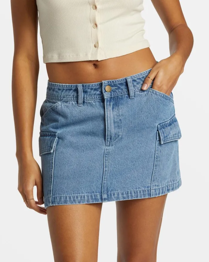 Billabong Skirts Hilary Denim Cargo Skirt Medium Blue Rinse 8211 Women Billabong Skirts Hilary Denim Cargo Skirt Medium Blue Rinse 8211 Women