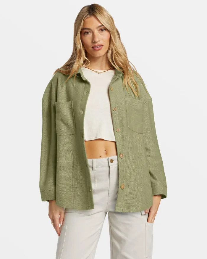 Billabong Sweatshirts and Fleece Everytime Oversized Shacket Avocado 8211 Women Billabong Sweatshirts and Fleece Everytime Oversized Shacket Avocado 8211 Women
