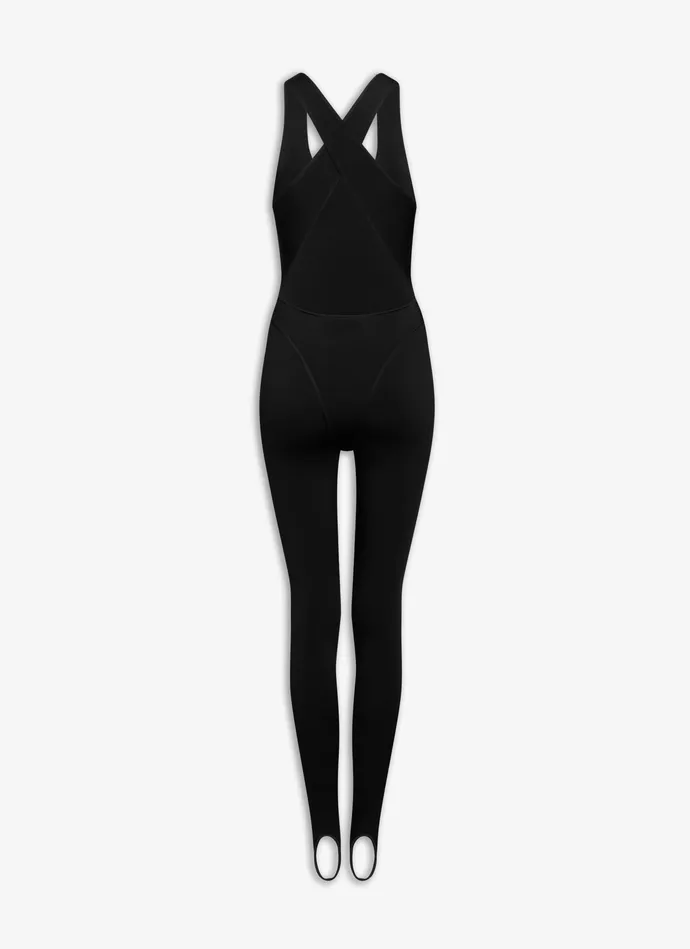 Black HIGHSHINE CROSS JUMPSUIT Women Alaa Bodysuits and Leggings