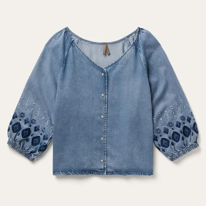 Blouses Women Stetson Lyocell Denim Snap Front Blouse Blue