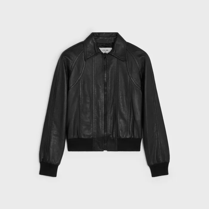 Blouson Jacket With Cutouts In Soft Lambskin Black Men CELINE LEATHER