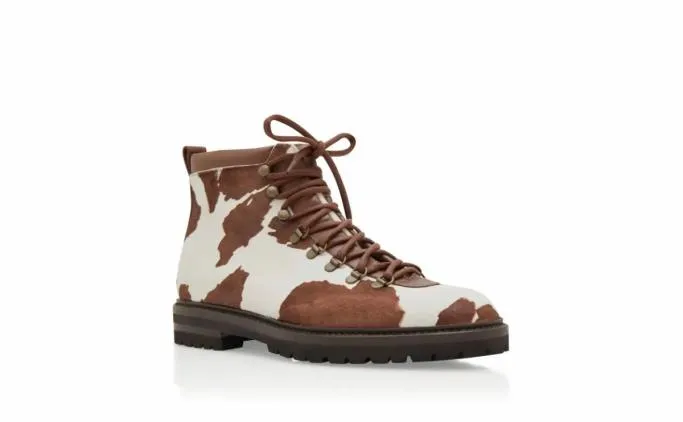 Boots Men Manolo Blahnik CALAURIOBrown And White Calf Hair Lace Up Boots Boots Men Manolo Blahnik CALAURIOBrown And White Calf Hair Lace Up Boots