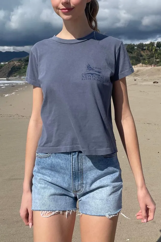 Brandy Melville Graphics Chloe Newport Top Faded Navy Blue 8211 Women