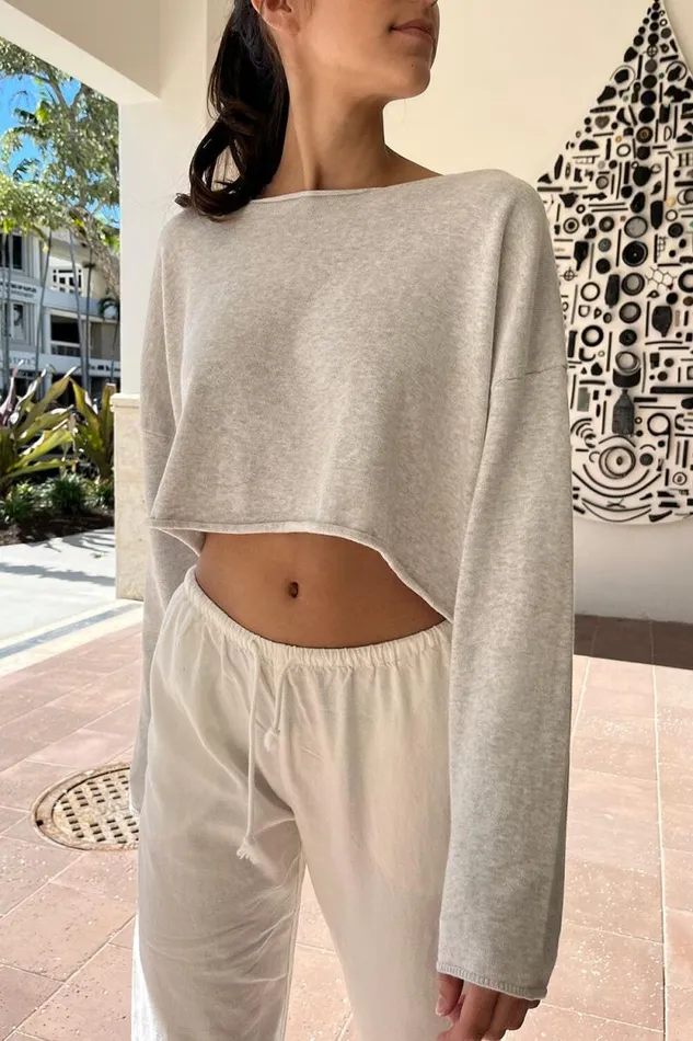Brandy Melville Tops Cameron Cropped Sweater Silver Grey 8211 Women