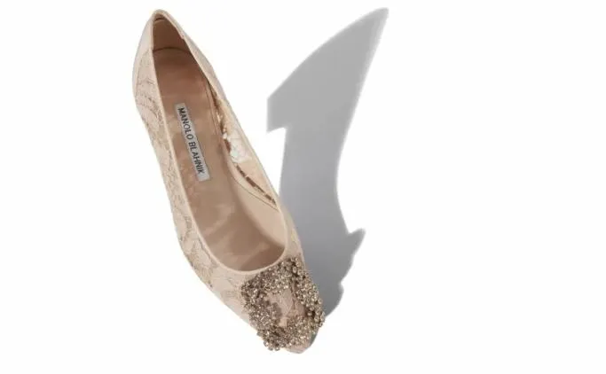 Bridal Shoes Women Manolo Blahnik HANGISIFLAT LACEPink Champagne Lace Jewel Buckle Flat Pumps Bridal Shoes Women Manolo Blahnik HANGISIFLAT LACEPink Champagne Lace Jewel Buckle Flat Pumps