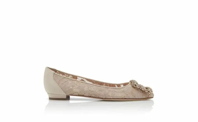 Bridal Shoes Women Manolo Blahnik HANGISIFLAT LACEPink Champagne Lace Jewel Buckle Flat Pumps Bridal Shoes Women Manolo Blahnik HANGISIFLAT LACEPink Champagne Lace Jewel Buckle Flat Pumps