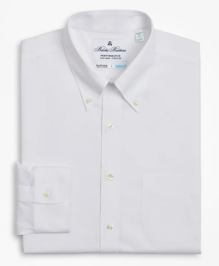 Brooks Brothers Dress Shirts Milano Slim Fit Dress Shirt Performance NonIron With COOLMAX ButtonDown Collar Twill White 8211 Men Brooks Brothers Dress Shirts Milano Slim Fit Dress Shirt Performance NonIron With COOLMAX ButtonDown Collar Twill White 8211 Men
