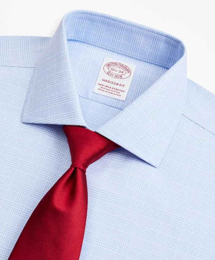 Brooks Brothers Dress Shirts Stretch Madison ClassicFit Dress Shirt NonIron Royal Oxford English Collar Glen Plaid Light Blue 8211 Men Brooks Brothers Dress Shirts Stretch Madison ClassicFit Dress Shirt NonIron Royal Oxford English Collar Glen Plaid Light Blue 8211 Men
