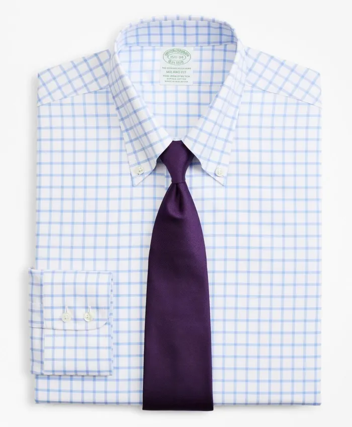 Brooks Brothers Dress Shirts Stretch Milano SlimFit Dress Shirt NonIron Twill ButtonDown Collar Grid Check Light Blue 8211 Men Brooks Brothers Dress Shirts Stretch Milano SlimFit Dress Shirt NonIron Twill ButtonDown Collar Grid Check Light Blue 8211 Men