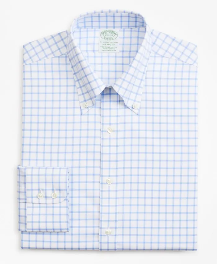 Brooks Brothers Dress Shirts Stretch Milano SlimFit Dress Shirt NonIron Twill ButtonDown Collar Grid Check Light Blue 8211 Men Brooks Brothers Dress Shirts Stretch Milano SlimFit Dress Shirt NonIron Twill ButtonDown Collar Grid Check Light Blue 8211 Men