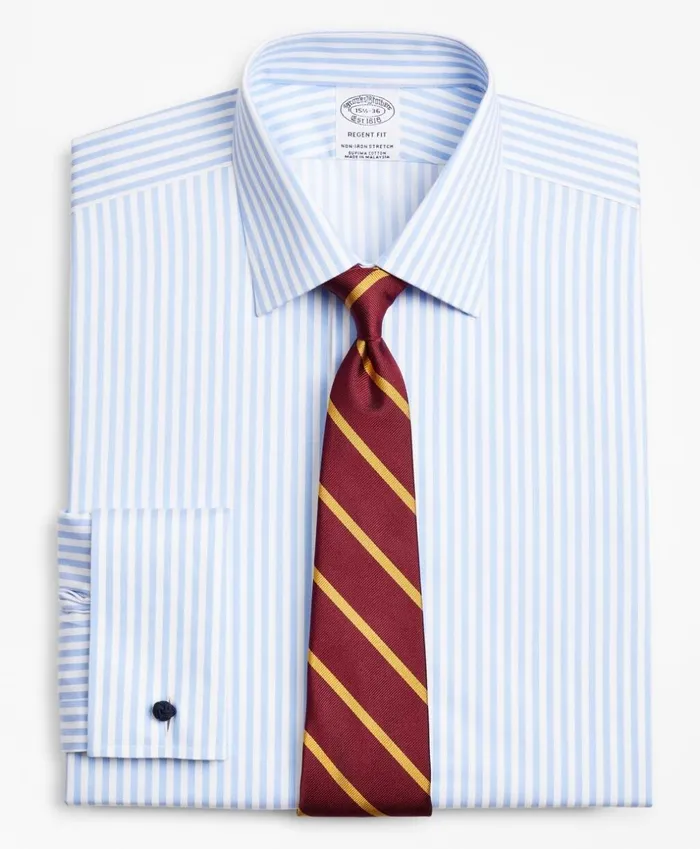 Brooks Brothers Dress Shirts Stretch Regent Fitted Dress Shirt NonIron Twill Ainsley Collar French Cuff Bold Stripe Light Blue 8211 Men Brooks Brothers Dress Shirts Stretch Regent Fitted Dress Shirt NonIron Twill Ainsley Collar French Cuff Bold Stripe Light Blue 8211 Men