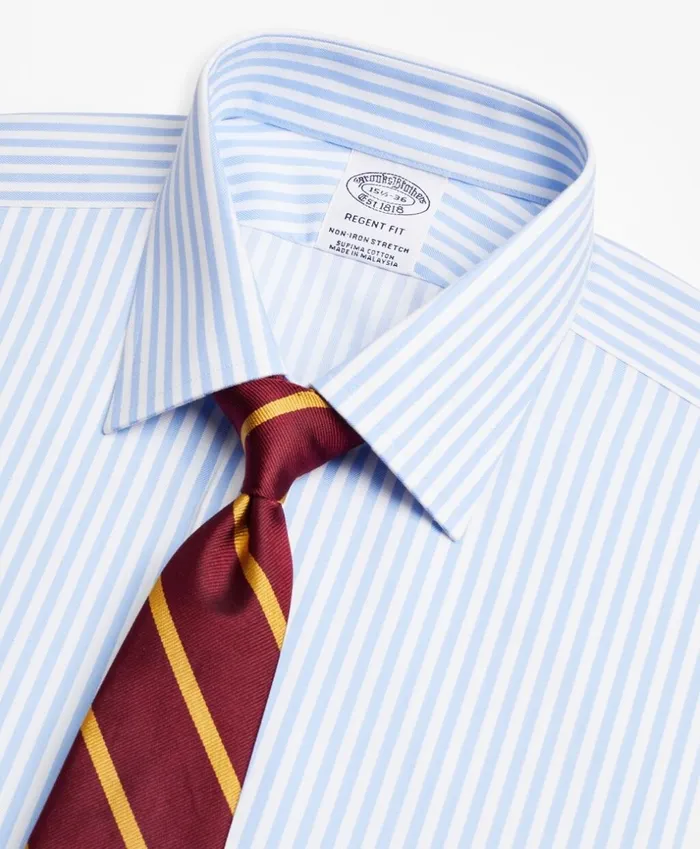 Brooks Brothers Dress Shirts Stretch Regent Fitted Dress Shirt NonIron Twill Ainsley Collar French Cuff Bold Stripe Light Blue 8211 Men Brooks Brothers Dress Shirts Stretch Regent Fitted Dress Shirt NonIron Twill Ainsley Collar French Cuff Bold Stripe Light Blue 8211 Men