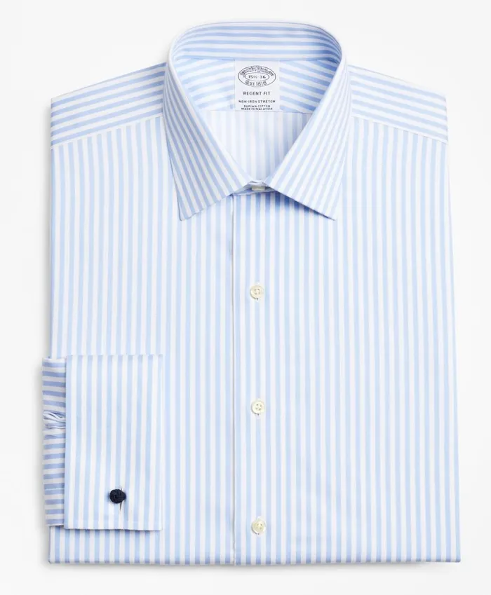 Brooks Brothers Dress Shirts Stretch Regent Fitted Dress Shirt NonIron Twill Ainsley Collar French Cuff Bold Stripe Light Blue 8211 Men Brooks Brothers Dress Shirts Stretch Regent Fitted Dress Shirt NonIron Twill Ainsley Collar French Cuff Bold Stripe Light Blue 8211 Men