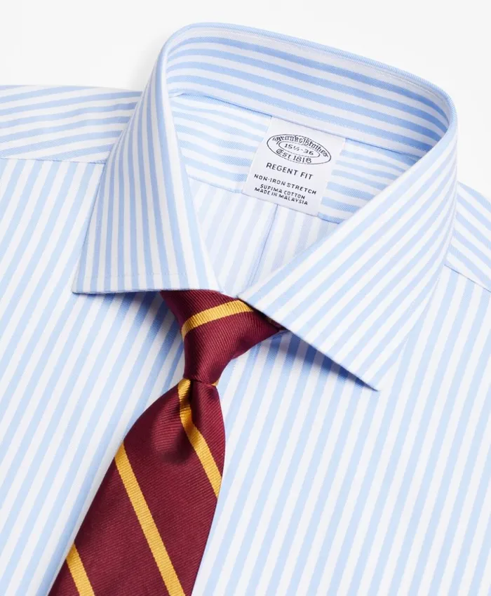 Brooks Brothers Dress Shirts Stretch Regent Fitted Dress Shirt NonIron Twill English Collar Bold Stripe Light Blue 8211 Men Brooks Brothers Dress Shirts Stretch Regent Fitted Dress Shirt NonIron Twill English Collar Bold Stripe Light Blue 8211 Men