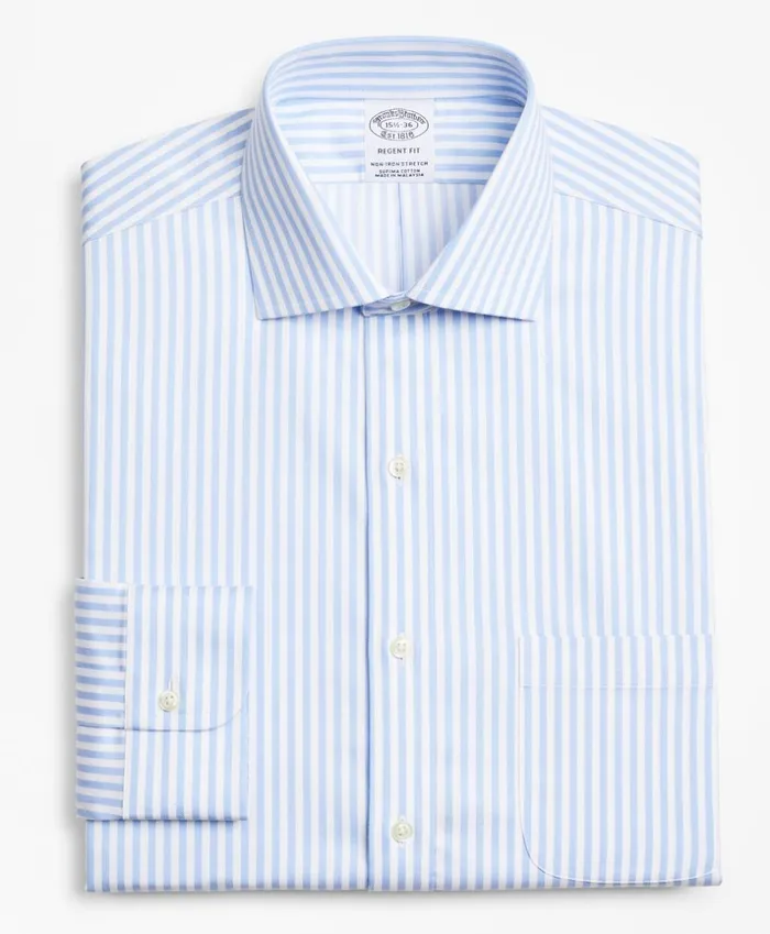 Brooks Brothers Dress Shirts Stretch Regent Fitted Dress Shirt NonIron Twill English Collar Bold Stripe Light Blue 8211 Men Brooks Brothers Dress Shirts Stretch Regent Fitted Dress Shirt NonIron Twill English Collar Bold Stripe Light Blue 8211 Men