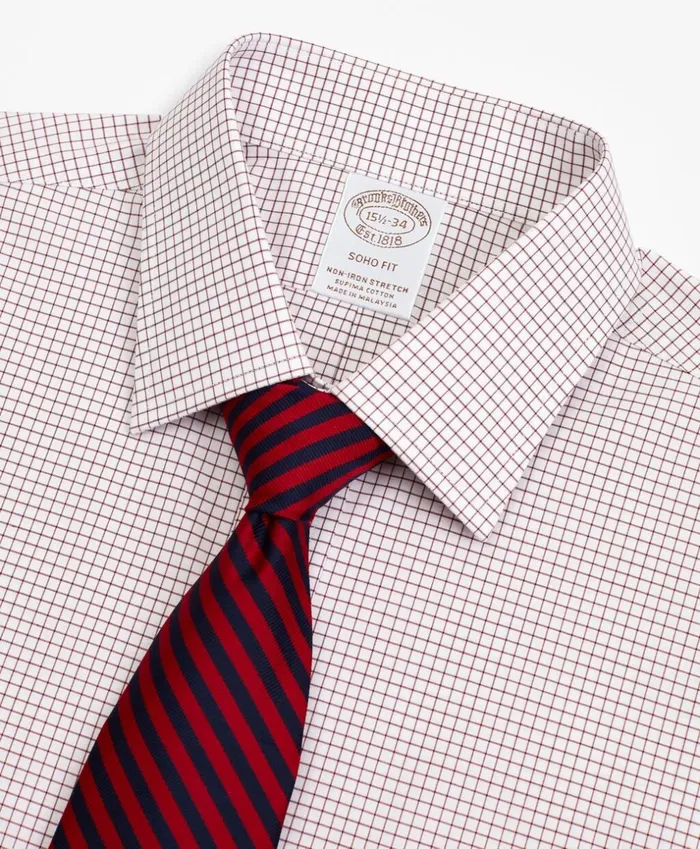 Brooks Brothers Dress Shirts Stretch Soho ExtraSlimFit Dress Shirt NonIron Poplin Ainsley Collar Small Grid Check Red 8211 Men Brooks Brothers Dress Shirts Stretch Soho ExtraSlimFit Dress Shirt NonIron Poplin Ainsley Collar Small Grid Check Red 8211 Men