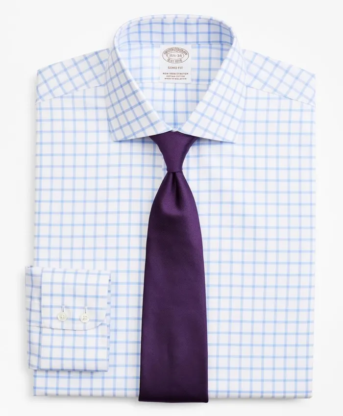 Brooks Brothers Dress Shirts Stretch Soho ExtraSlimFit Dress Shirt NonIron Twill English Collar Grid Check Light Blue 8211 Men Brooks Brothers Dress Shirts Stretch Soho ExtraSlimFit Dress Shirt NonIron Twill English Collar Grid Check Light Blue 8211 Men