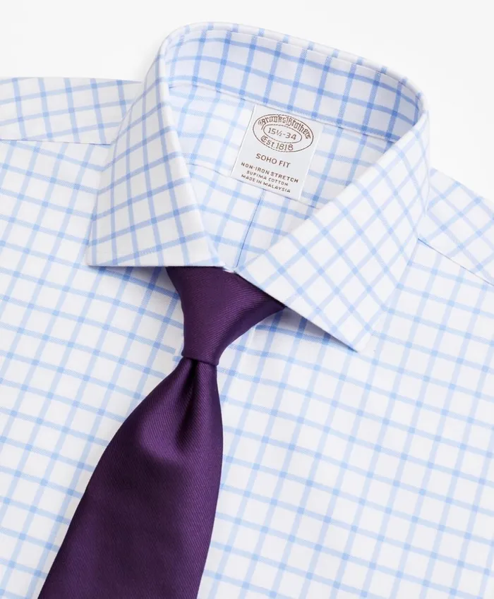 Brooks Brothers Dress Shirts Stretch Soho ExtraSlimFit Dress Shirt NonIron Twill English Collar Grid Check Light Blue 8211 Men Brooks Brothers Dress Shirts Stretch Soho ExtraSlimFit Dress Shirt NonIron Twill English Collar Grid Check Light Blue 8211 Men