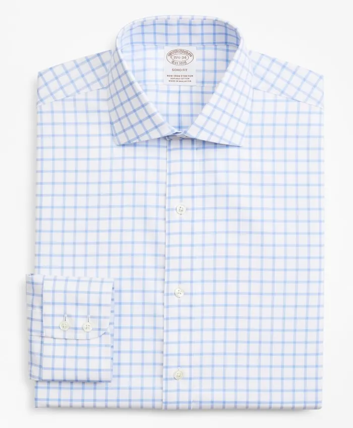 Brooks Brothers Dress Shirts Stretch Soho ExtraSlimFit Dress Shirt NonIron Twill English Collar Grid Check Light Blue 8211 Men Brooks Brothers Dress Shirts Stretch Soho ExtraSlimFit Dress Shirt NonIron Twill English Collar Grid Check Light Blue 8211 Men