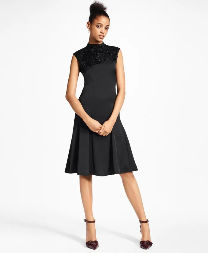 Brooks Brothers Dresses Beaded Satin ALine Dress Black 8211 Women
