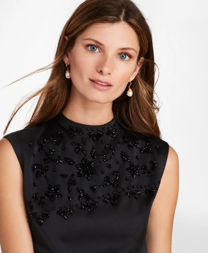 Brooks Brothers Dresses Beaded Satin ALine Dress Black 8211 Women Brooks Brothers Dresses Beaded Satin ALine Dress Black 8211 Women