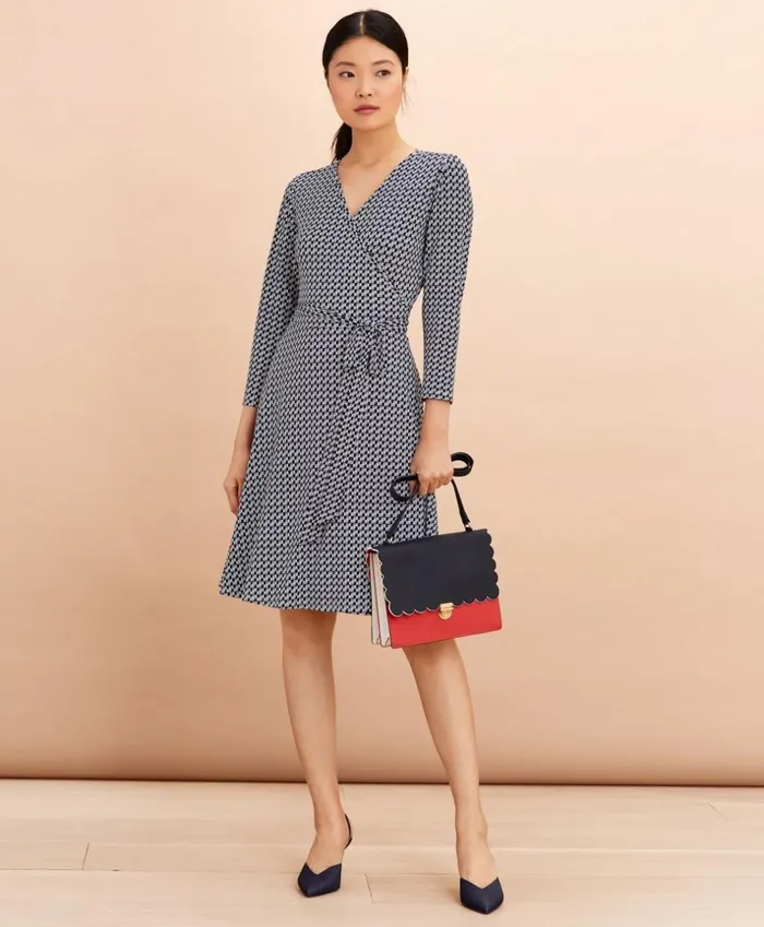 Brooks Brothers Dresses LogoPrint Jersey Wrap Dress Navy 8211 Women