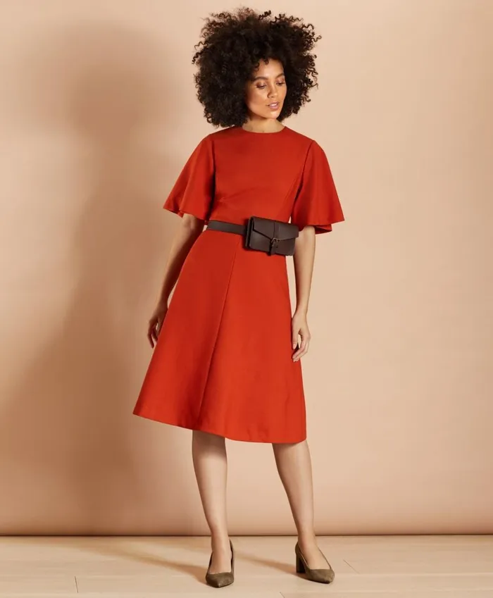 Brooks Brothers Dresses WoolBlend Twill BellSleeve Midi Dress Brick 8211 Women Brooks Brothers Dresses WoolBlend Twill BellSleeve Midi Dress Brick 8211 Women