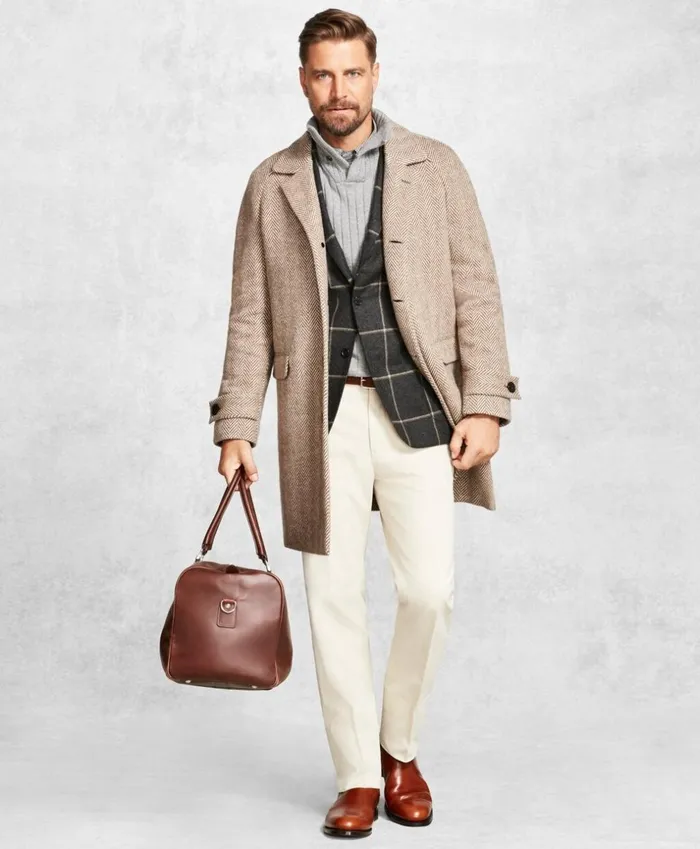 Brooks Brothers Outerwear Golden Fleece Herringbone Topcoat Tan 8211 Men