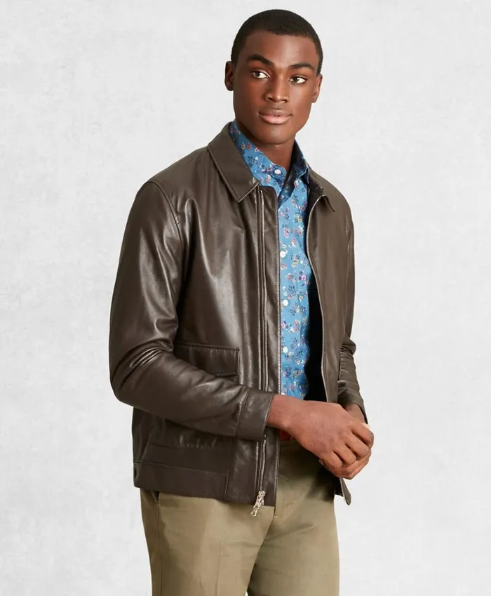 Brooks Brothers Outerwear Golden Fleece Leather Bomber Jacket Brown 8211 Men