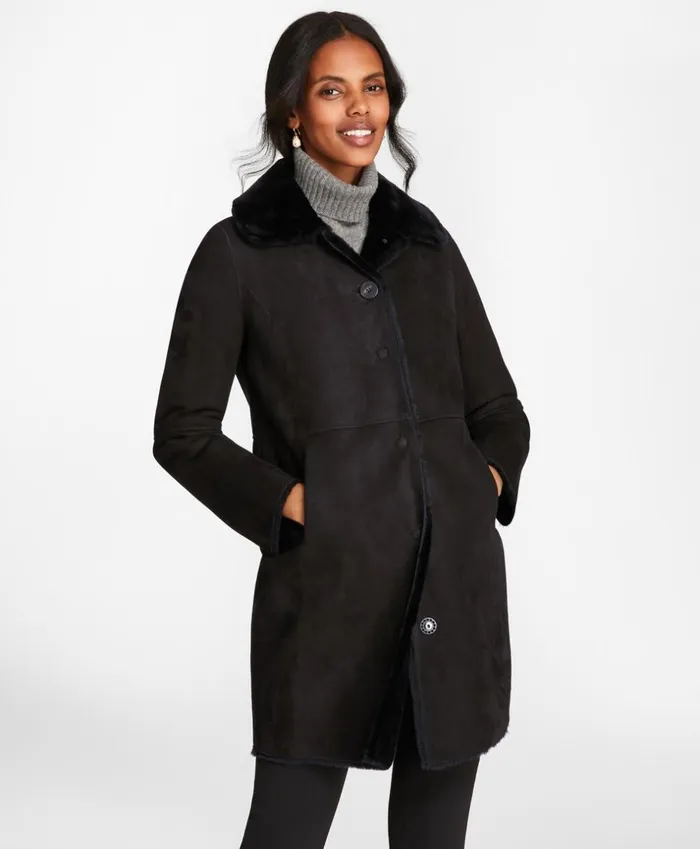 Brooks Brothers Outerwear Shearling Cocoon Coat Black 8211 Women