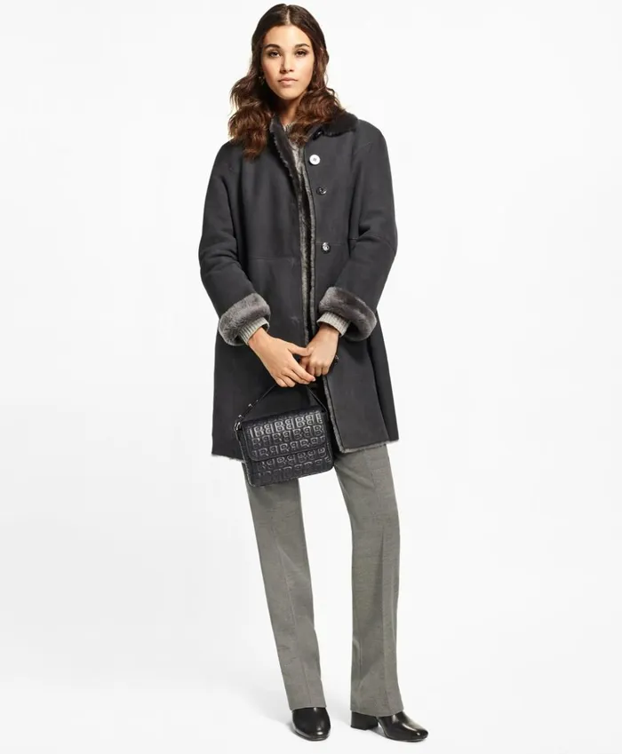 Brooks Brothers Outerwear Shearling Cocoon Coat Dark Grey 8211 Women