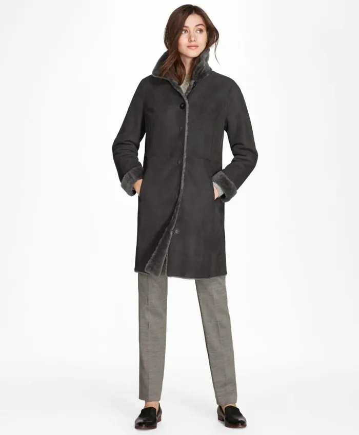 Brooks Brothers Outerwear Shearling Cocoon Coat Dark Grey 8211 Women Brooks Brothers Outerwear Shearling Cocoon Coat Dark Grey 8211 Women
