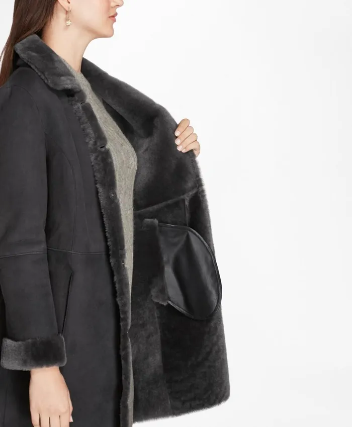 Brooks Brothers Outerwear Shearling Cocoon Coat Dark Grey 8211 Women Brooks Brothers Outerwear Shearling Cocoon Coat Dark Grey 8211 Women