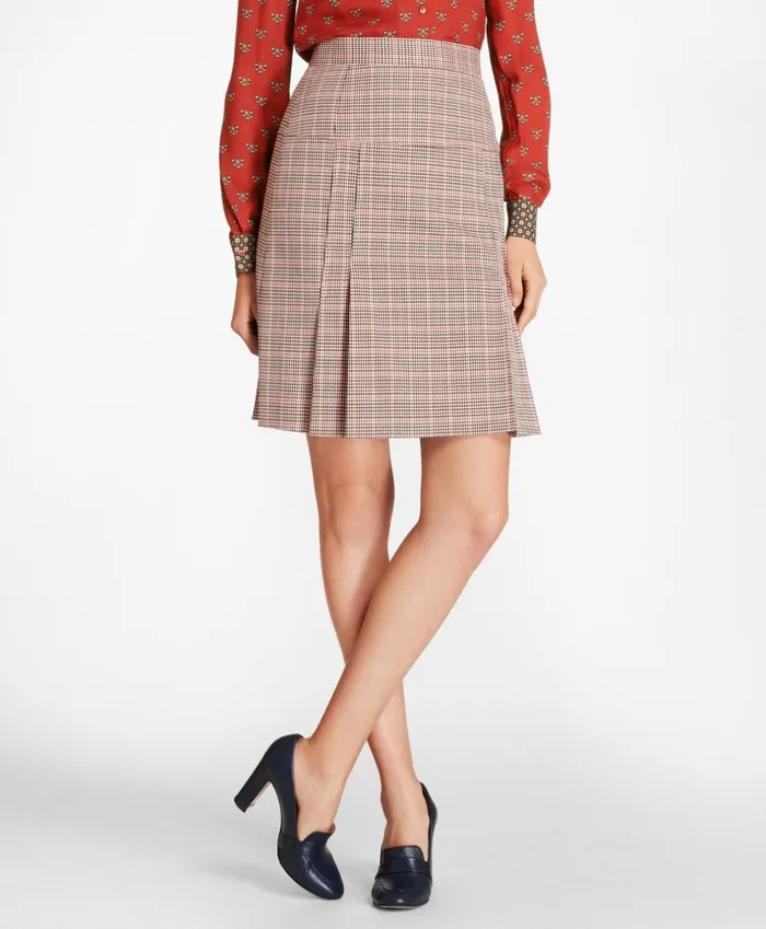 Brooks Brothers Pants Skirts and Shorts HoundstoothChecked StretchWool Pleated Skirt Brown Multi 8211 Women Brooks Brothers Pants Skirts and Shorts HoundstoothChecked StretchWool Pleated Skirt Brown Multi 8211 Women