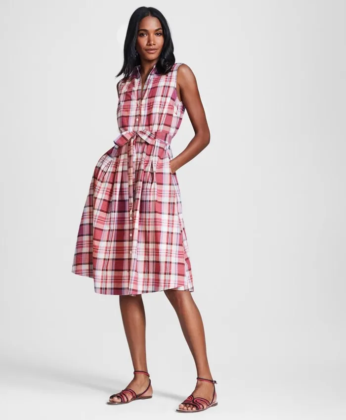 Brooks Brothers Petites Petite Madras Cotton Shirt Dress Redmulti 8211 Women